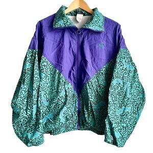 Vintage Rollerblade Funky Turquoise Purple Zip Up Jacket Size Large 24.5x27